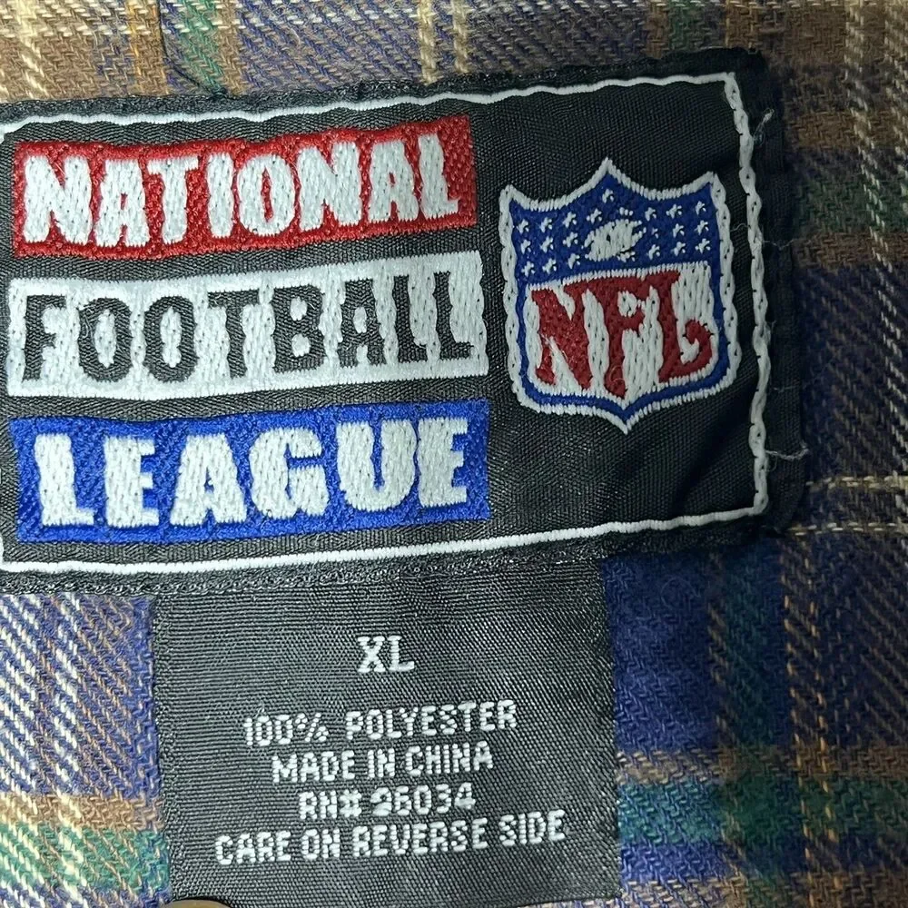 VTG NFL Sweatshirt Mens XL Navy 1/4 Zip Embroidered Fleece Plaid Lined Sweater